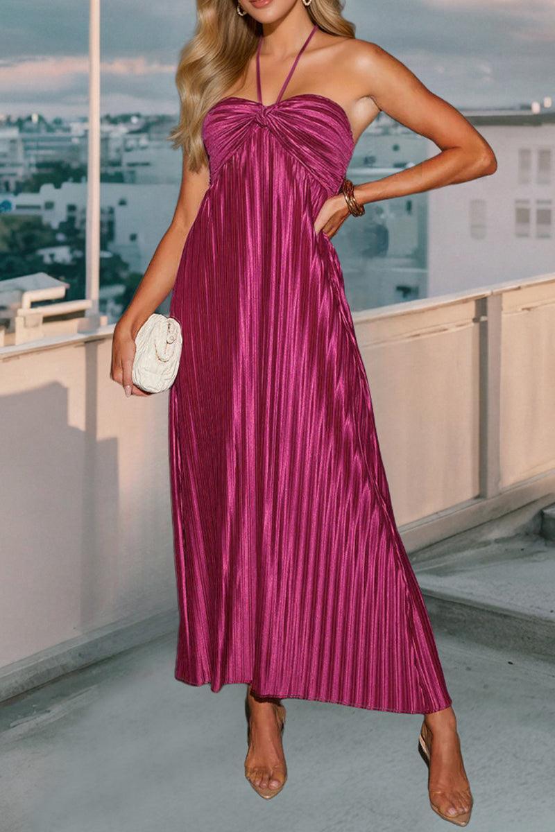 Elegant Catalina Pleated Halter Midi Dress for Stunning Looks Rebooters Maxi Women's Dresses