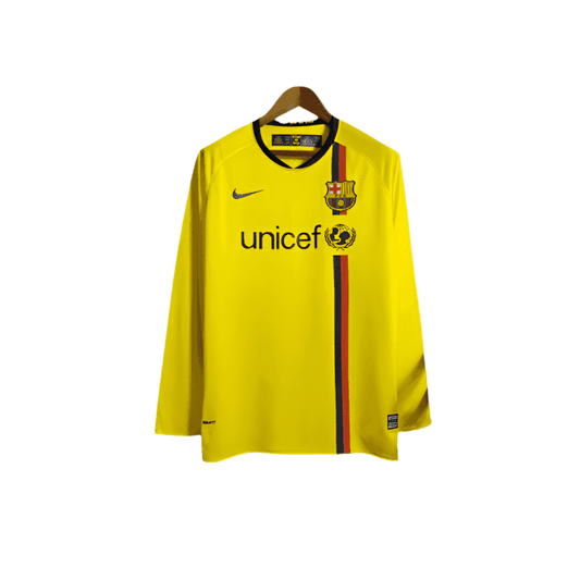 FC Barcelona Away Jersey Long Sleeve Retro Yellow 2008 2009 Rebooters Mens Football Shirts