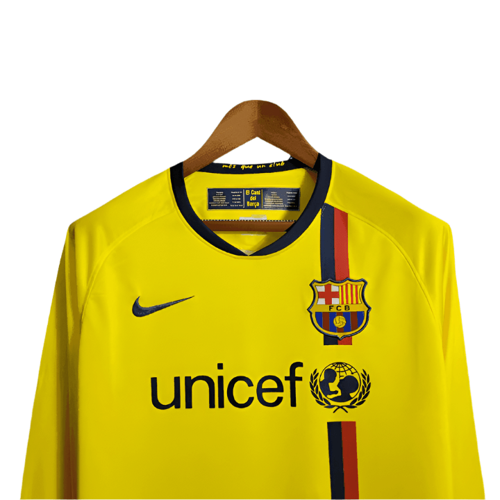 FC Barcelona Away Jersey Long Sleeve Retro Yellow 2008 2009 Rebooters Mens Football Shirts