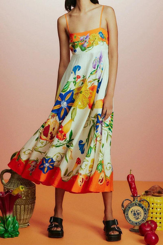 Nicky Young Strappy Floral Midi Dress for Summer Style - Rebooters -Women's Dresses
