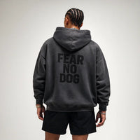 Man wearing a black hoodie Fear No Dog FND Hoodie Black