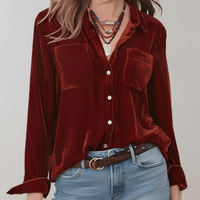 Women's Retro Long Sleeve Velvet Top in Rich Colors Rebooters Womens Shirts