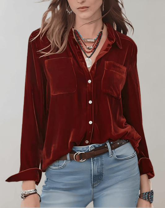 Women's Retro Long Sleeve Velvet Top in Rich Colors Rebooters Womens Shirts