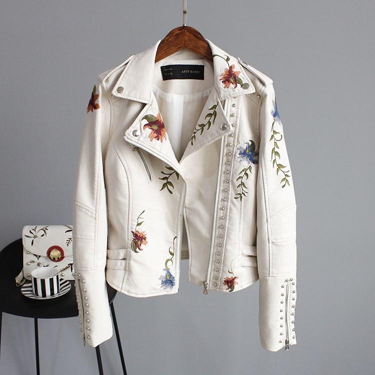 Womens Exquisite Floral-Embellished Leather Jacket Style - Rebooters