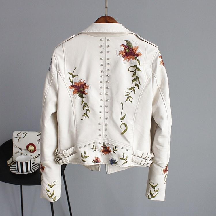 Womens Exquisite Floral-Embellished Leather Jacket Style - Rebooters