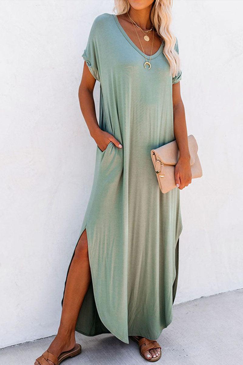 Evelyn Timeless Loose-Fitting Solid Maxi Dress with Flowing Shape for Comfort Rebooters Maxi Women's Dresses