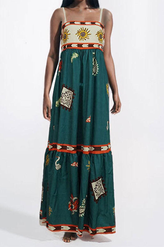 Brooke Sunshine Print Tiered Maxi Dress for Effortless Style - Rebooters -Women's Dresses