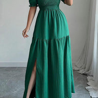 Elegant Elise Puff Sleeve Smocked Waist Split Maxi Dress Rebooters Maxi Women's Dresses