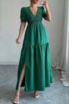 Elegant Elise Puff Sleeve Smocked Waist Split Maxi Dress Rebooters Maxi Women's Dresses