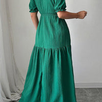 Elegant Elise Puff Sleeve Smocked Waist Split Maxi Dress Rebooters Maxi Women's Dresses