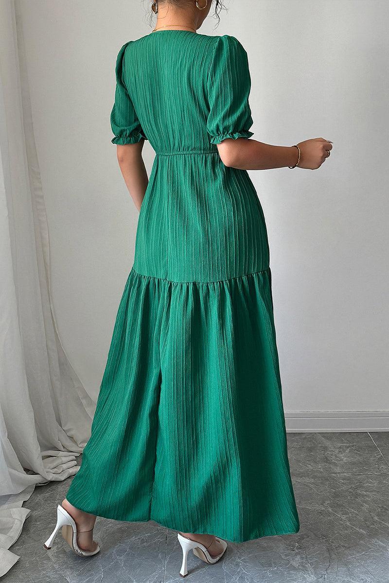 Elegant Elise Puff Sleeve Smocked Waist Split Maxi Dress Rebooters Maxi Women's Dresses