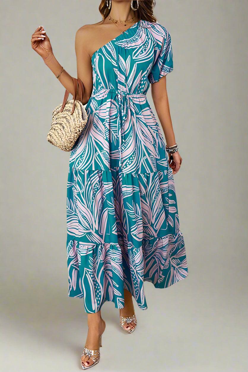 Penelope Statement-Making Puff Sleeve One-Shoulder Maxi Dress for Elegant Occasions - Rebooters -Women's Dresses