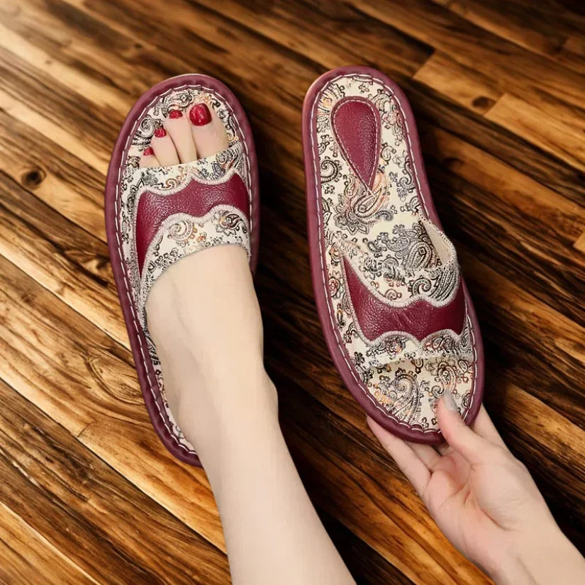 Elenora Genuine Leather Embroidered Sandals For Women