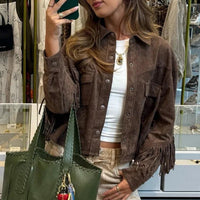 Giana Women's Vintage Brown Suede Leather Jacket with Stylish Tassels - Rebooters
