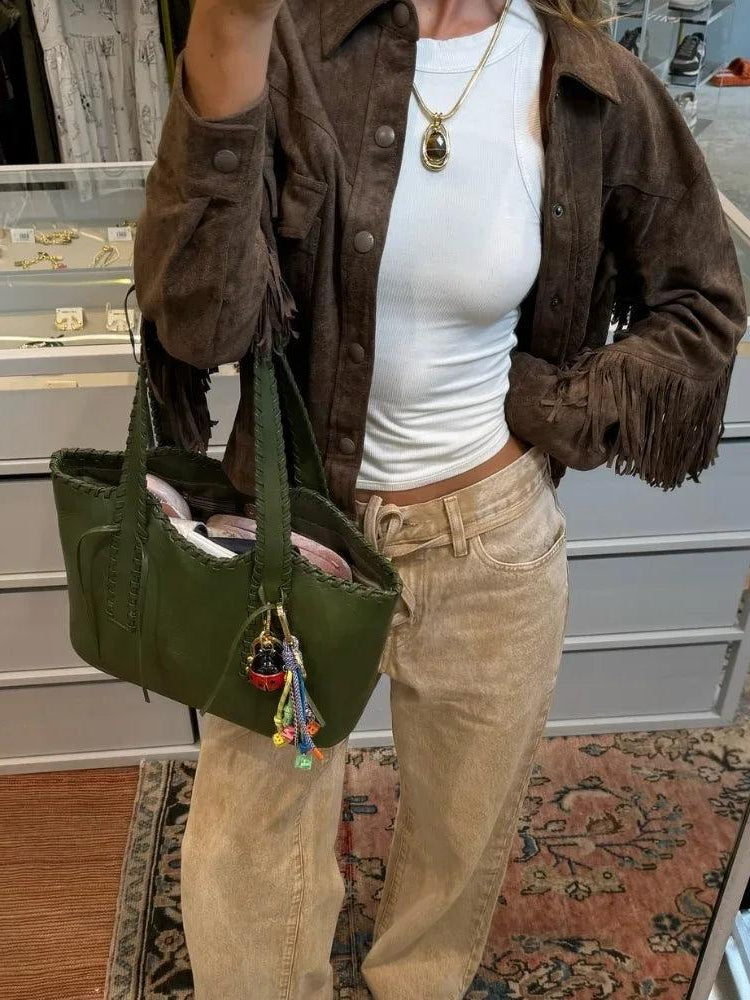 Giana Women's Vintage Brown Suede Leather Jacket with Stylish Tassels - Rebooters