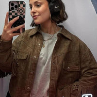 Giana Women's Vintage Brown Suede Leather Jacket with Stylish Tassels - Rebooters