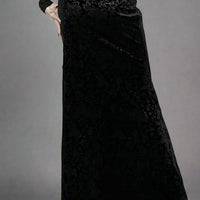 Gothic Velvet Slit Skirt with High Slit and Ribbon Details - Rebooters