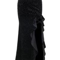 Gothic Velvet Slit Skirt with High Slit and Ribbon Details - Rebooters