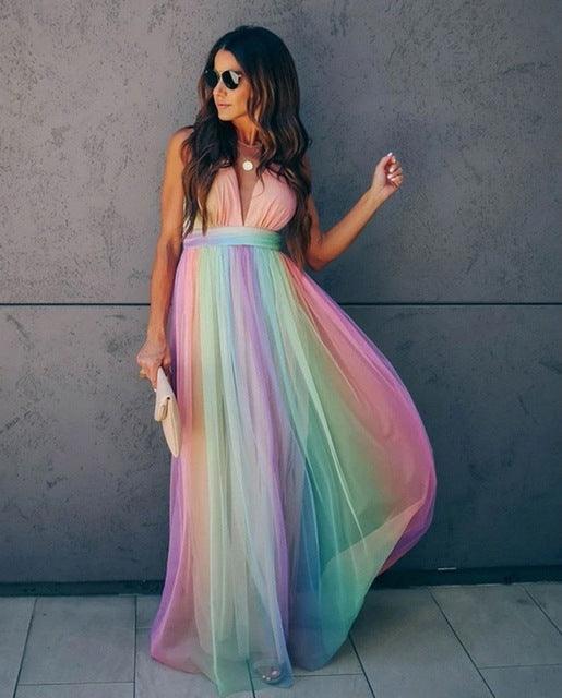 Vibrant Antonella Women's Gradient Rainbow Dress for Parties - Rebooters -Women's Dresses
