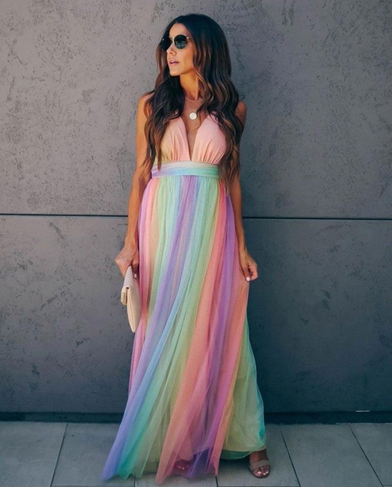 Vibrant Antonella Women's Gradient Rainbow Dress for Parties - Rebooters -Women's Dresses