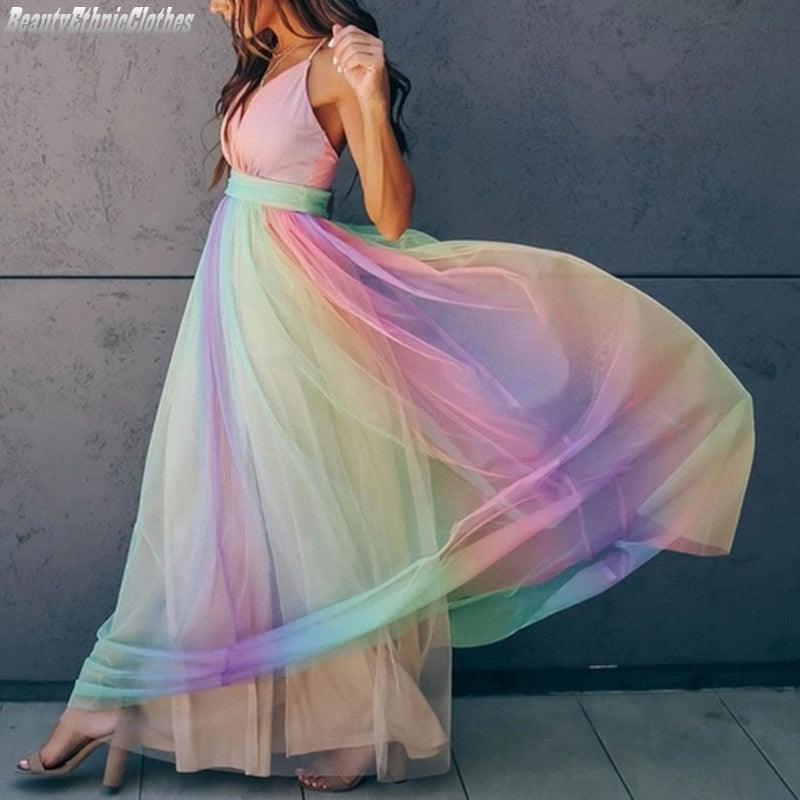 Vibrant Antonella Women's Gradient Rainbow Dress for Parties - Rebooters -Women's Dresses