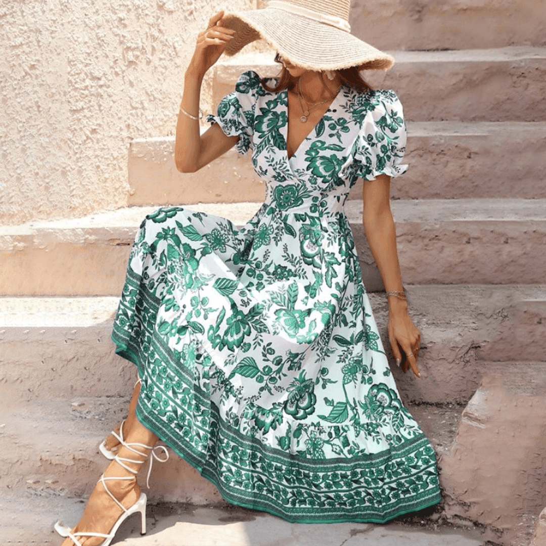 Elegant Kelly Women's Maxi Dress with Flowy Fit and Puff Sleeves Rebooters Maxi Women's Dresses