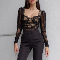 Women's Mesh Lace Long Sleeve Top for Elegant Outfits Rebooters Womens Shirts