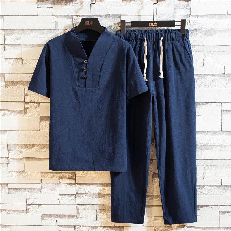 Men's Casual Short Sleeve and Loose Pants Lounge Set Rebooters mens 2 piece set