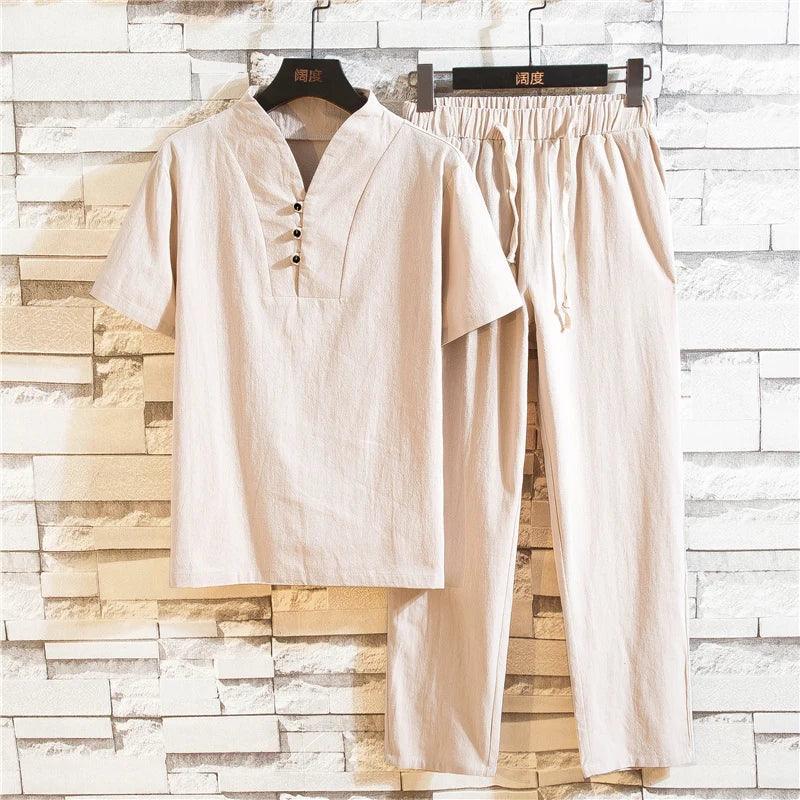 Men's Casual Short Sleeve and Loose Pants Lounge Set Rebooters mens 2 piece set