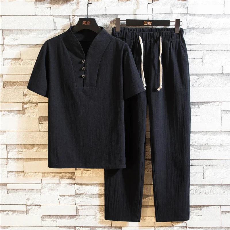 Men's Casual Short Sleeve and Loose Pants Lounge Set Rebooters mens 2 piece set