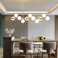 Modern Horizontal White Frosted Glass Ball Chandelier 7 Bulbs | Rebooters - Rebooters