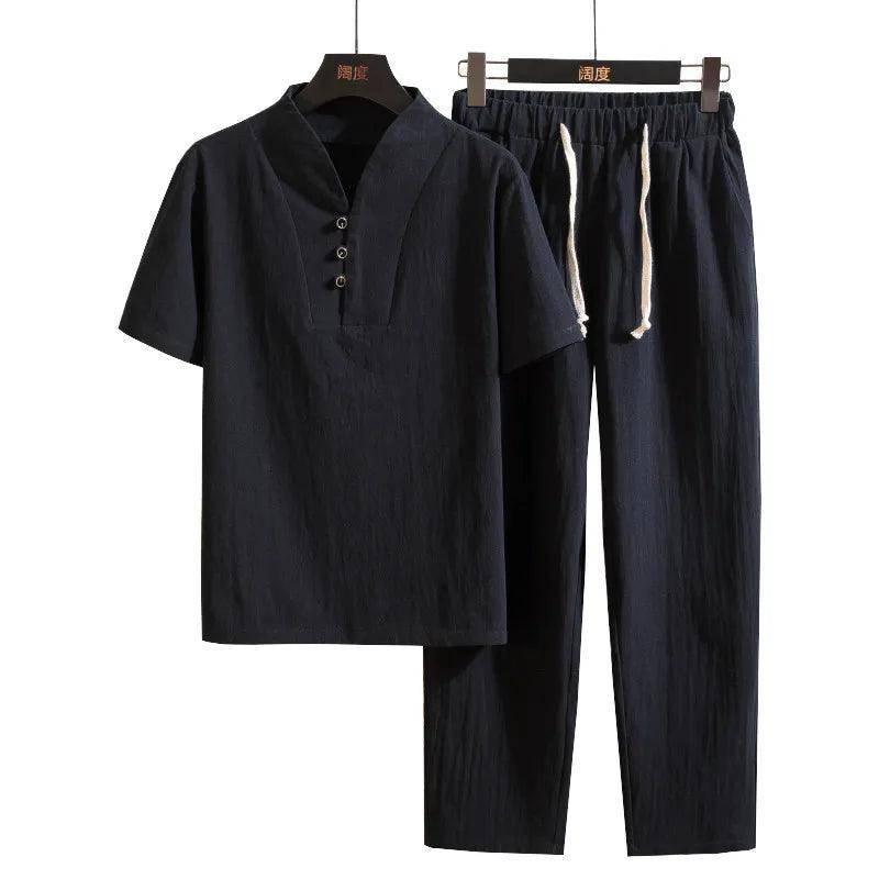 Men's Casual Short Sleeve and Loose Pants Lounge Set Rebooters mens 2 piece set