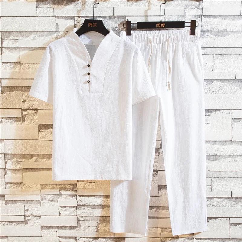 Men's Casual Short Sleeve and Loose Pants Lounge Set Rebooters mens 2 piece set