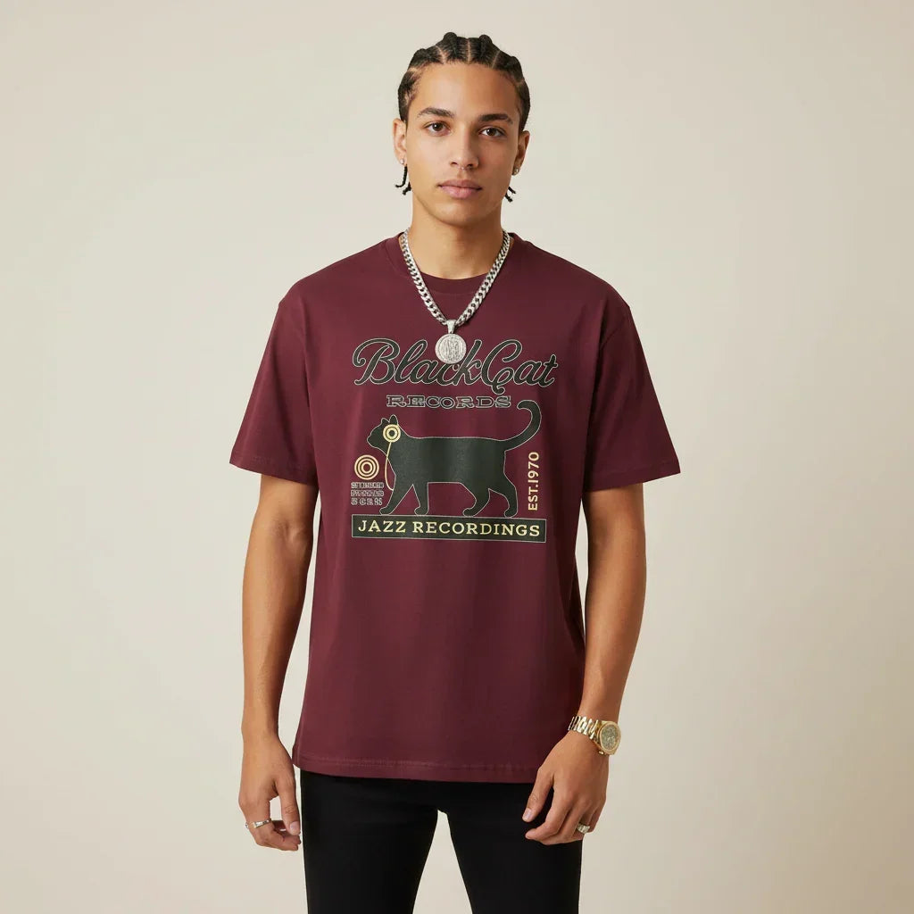 Japan T-Shirt Men’s Black Cat Records Jazz Printed Tee | Rebooters