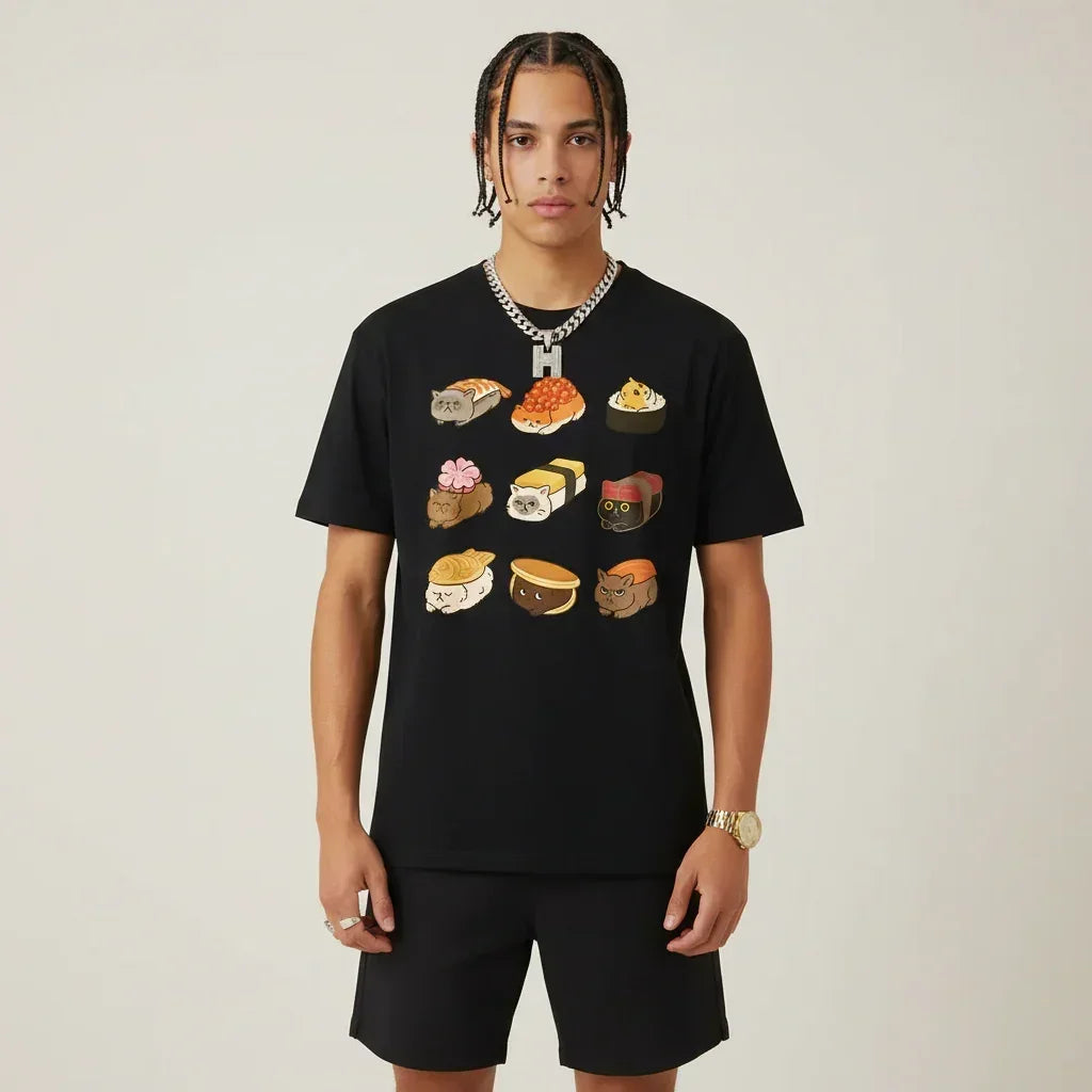 Japan T-Shirt Men’s Cat Sushi Platter | Rebooters