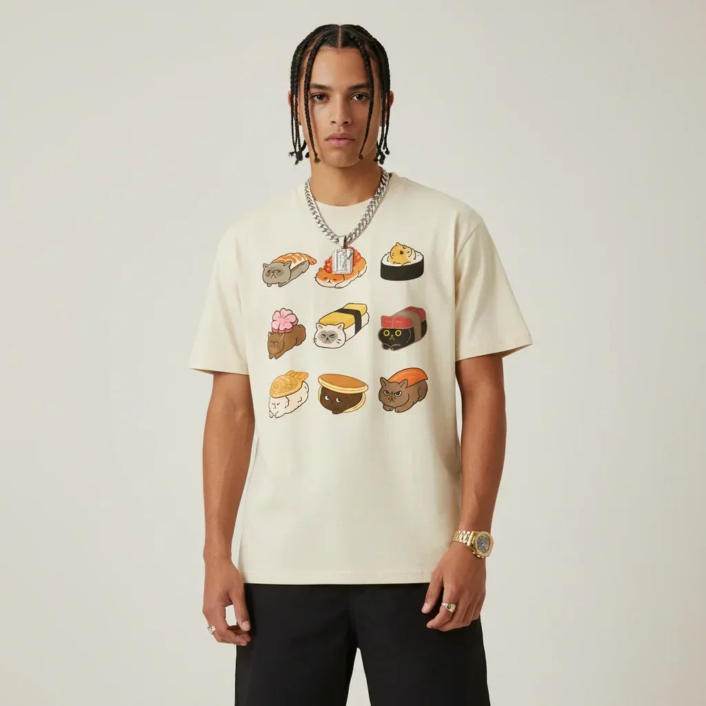 Japan T-Shirt Men’s Cat Sushi Platter | Rebooters