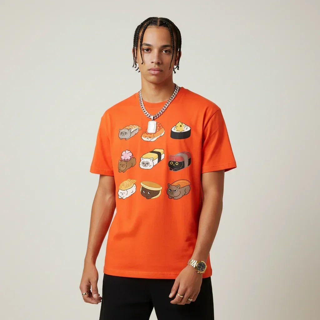 Japan T-Shirt Men’s Cat Sushi Platter | Rebooters