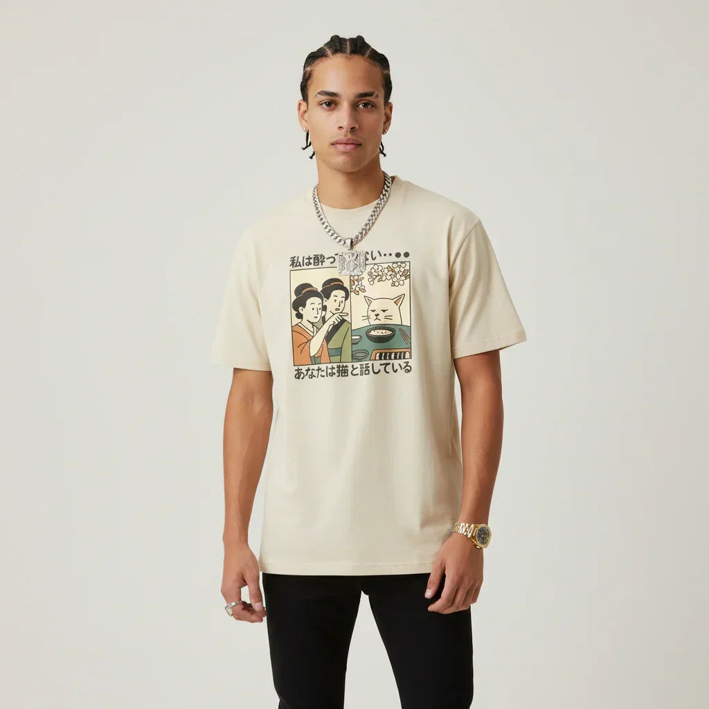 Japan T-Shirt Men’s Funny Cat Sushi Comic | Rebooters