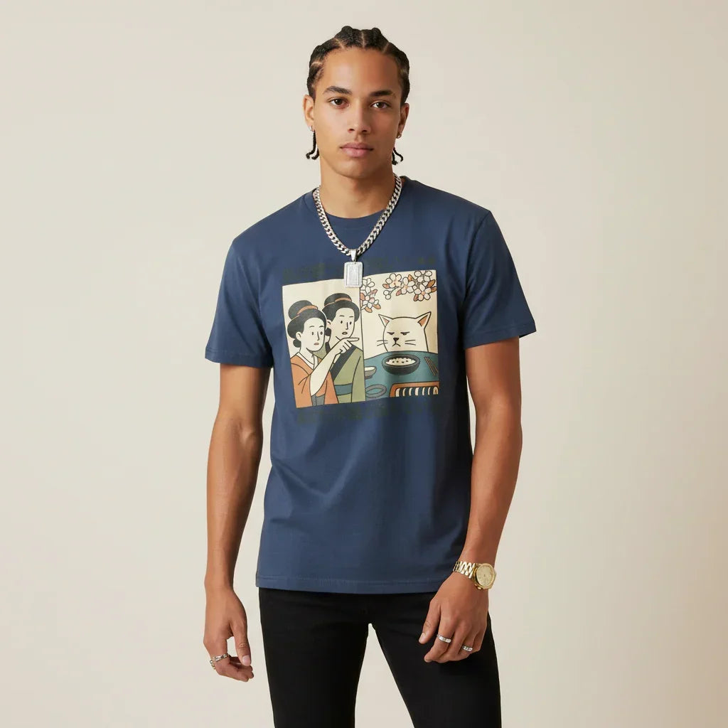 Japan T-Shirt Men’s Funny Cat Sushi Comic | Rebooters