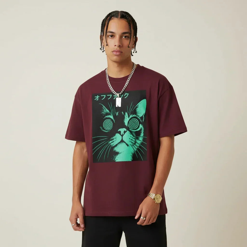 Japan T-Shirt Men’s Hypno Cat Neon | Rebooters