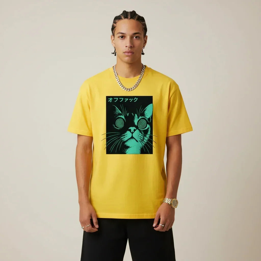 Japan T-Shirt Men’s Hypno Cat Neon | Rebooters