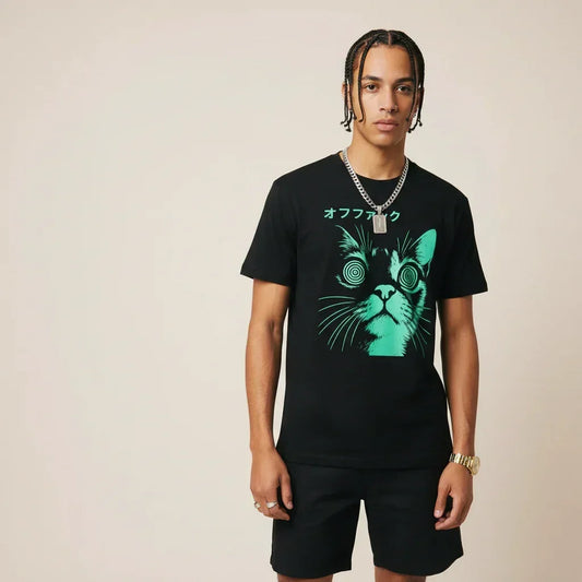 Japan T-Shirt Men’s Hypno Cat Neon | Rebooters