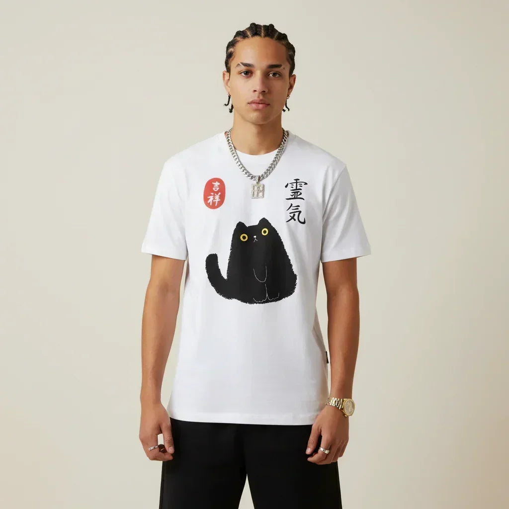 Japan T-Shirt Men’s Lucky Black Cat Lantern | Rebooters