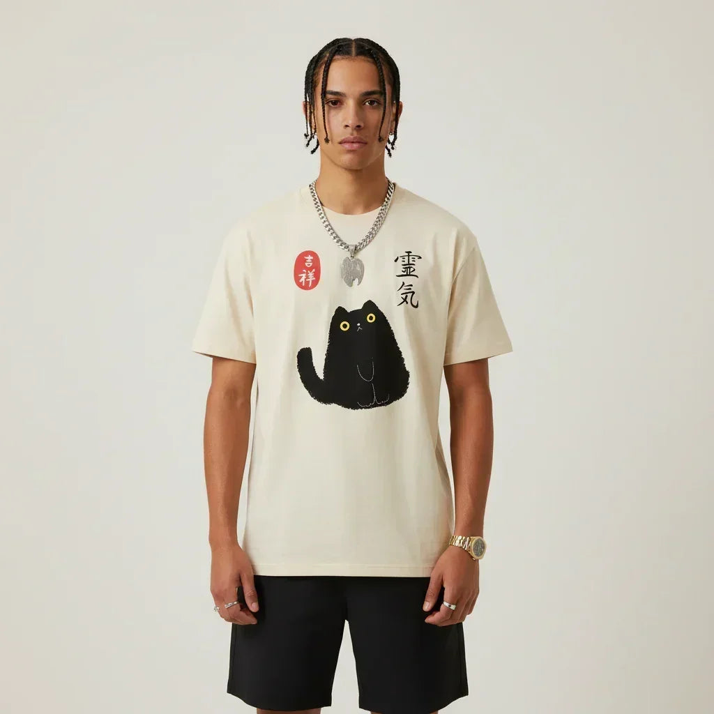 Japan T-Shirt Men’s Lucky Black Cat Lantern | Rebooters