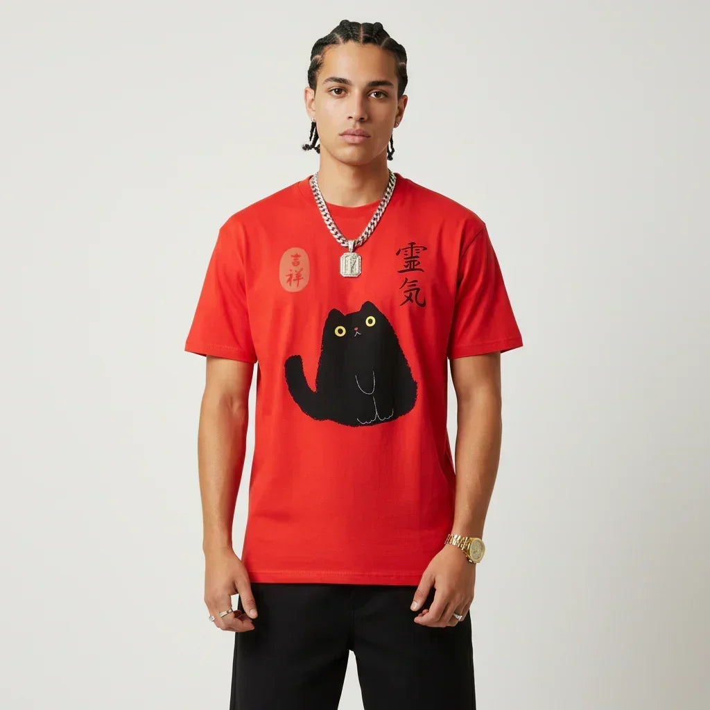 Japan T-Shirt Men’s Lucky Black Cat Lantern | Rebooters