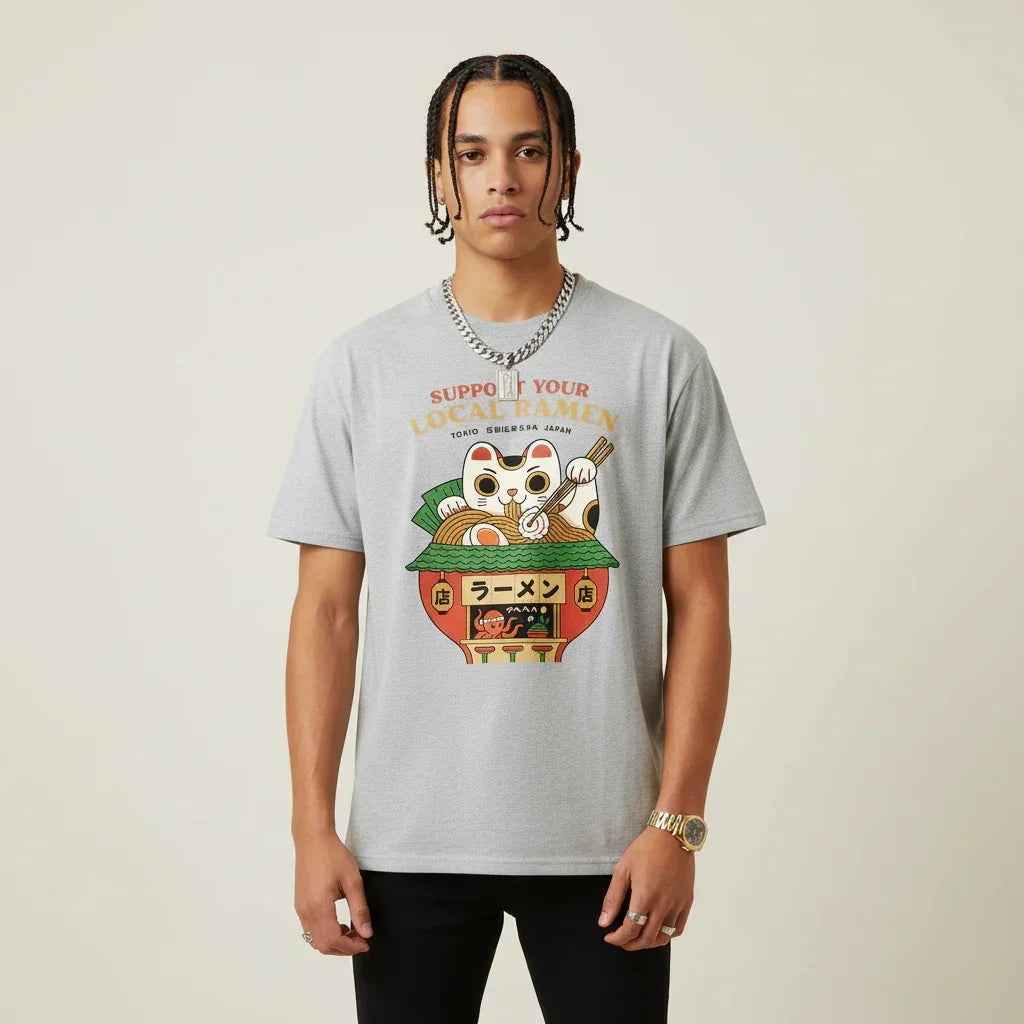 Japan T-Shirt Men’s Lucky Cat Ramen Shop Printed Tee | Rebooters