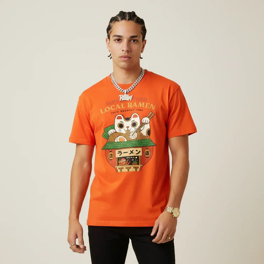 Japan T-Shirt Men’s Lucky Cat Ramen Shop Printed Tee | Rebooters