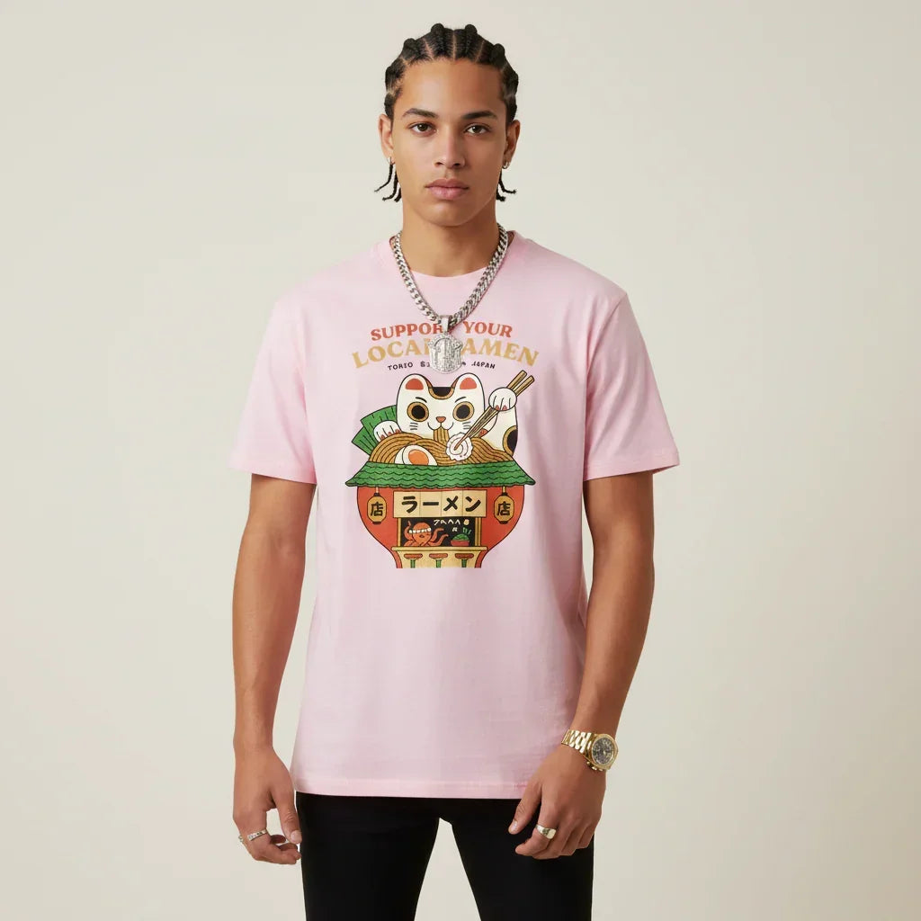 Japan T-Shirt Men’s Lucky Cat Ramen Shop Printed Tee | Rebooters