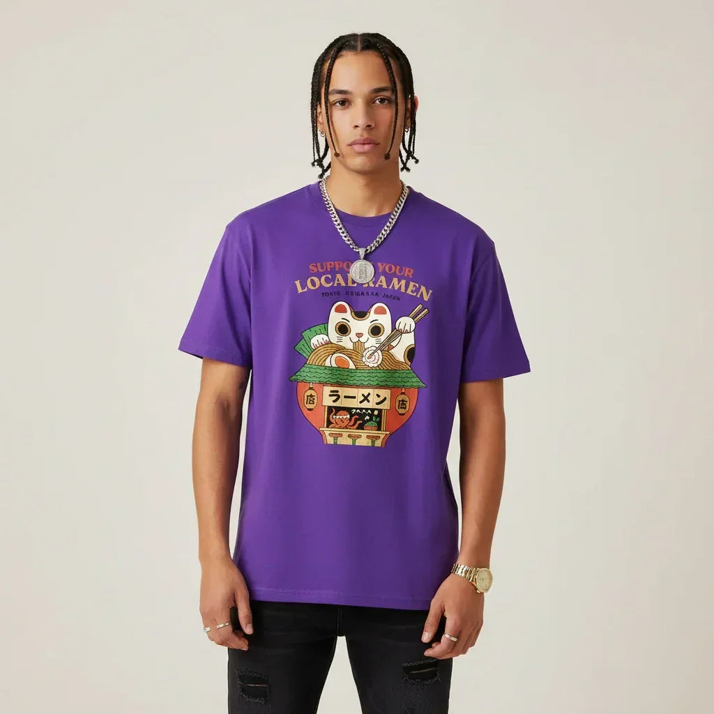 Japan T-Shirt Men’s Lucky Cat Ramen Shop Printed Tee | Rebooters