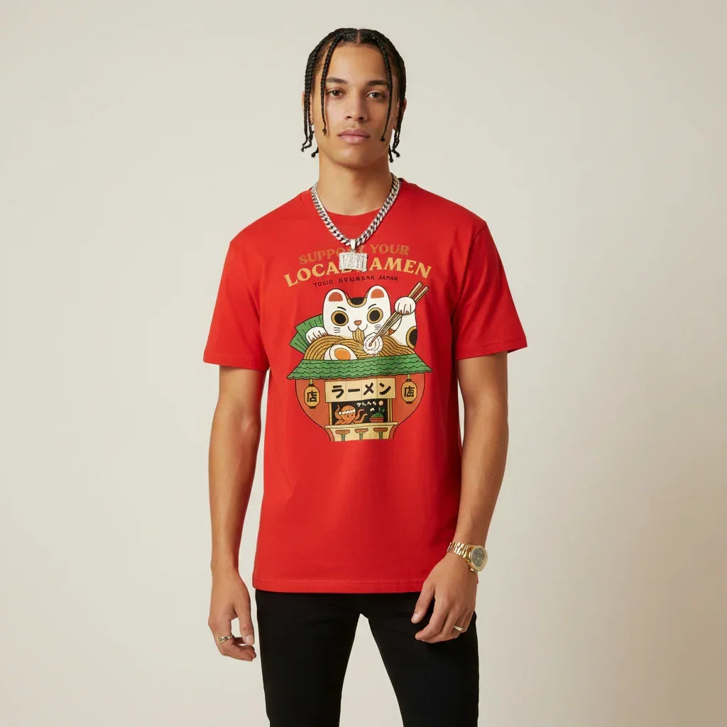 Japan T-Shirt Men’s Lucky Cat Ramen Shop Printed Tee | Rebooters